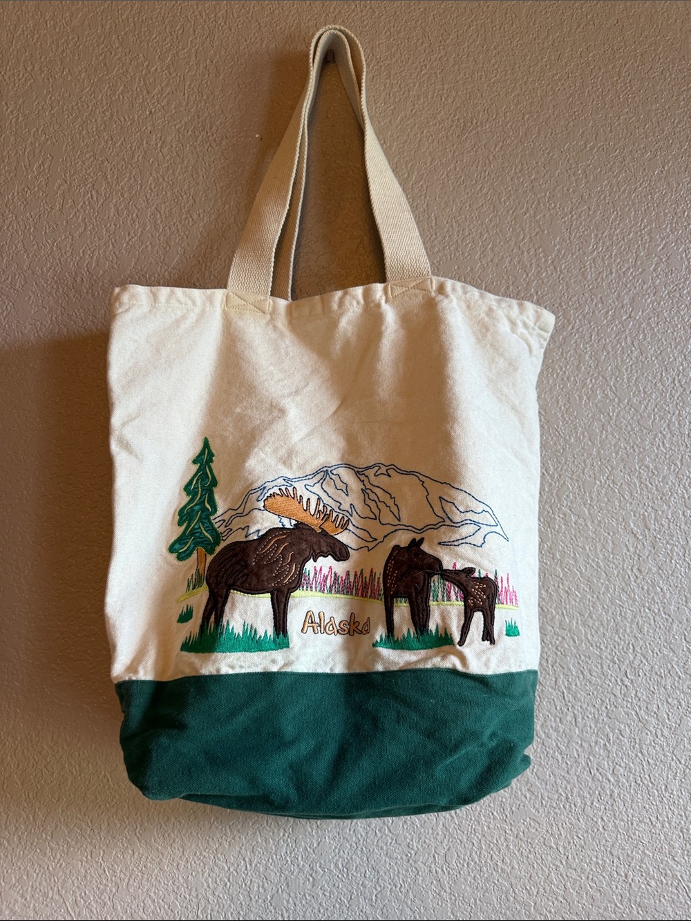Alaska Embroidered Moose Canvas Tote Bag